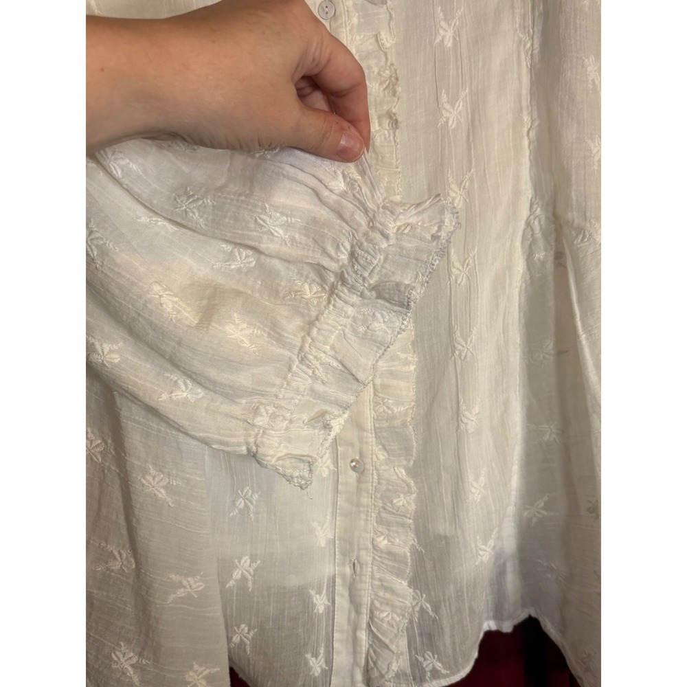 Sundance Blouse Womens XXL White Excellent Embroidered Ruffle Cotton Gauze Top - Picture 3 of 8